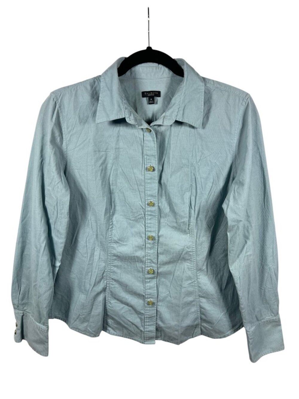 Talbots Top Womens Button Down Long Sleeve Medium Chambray Cotton Casual